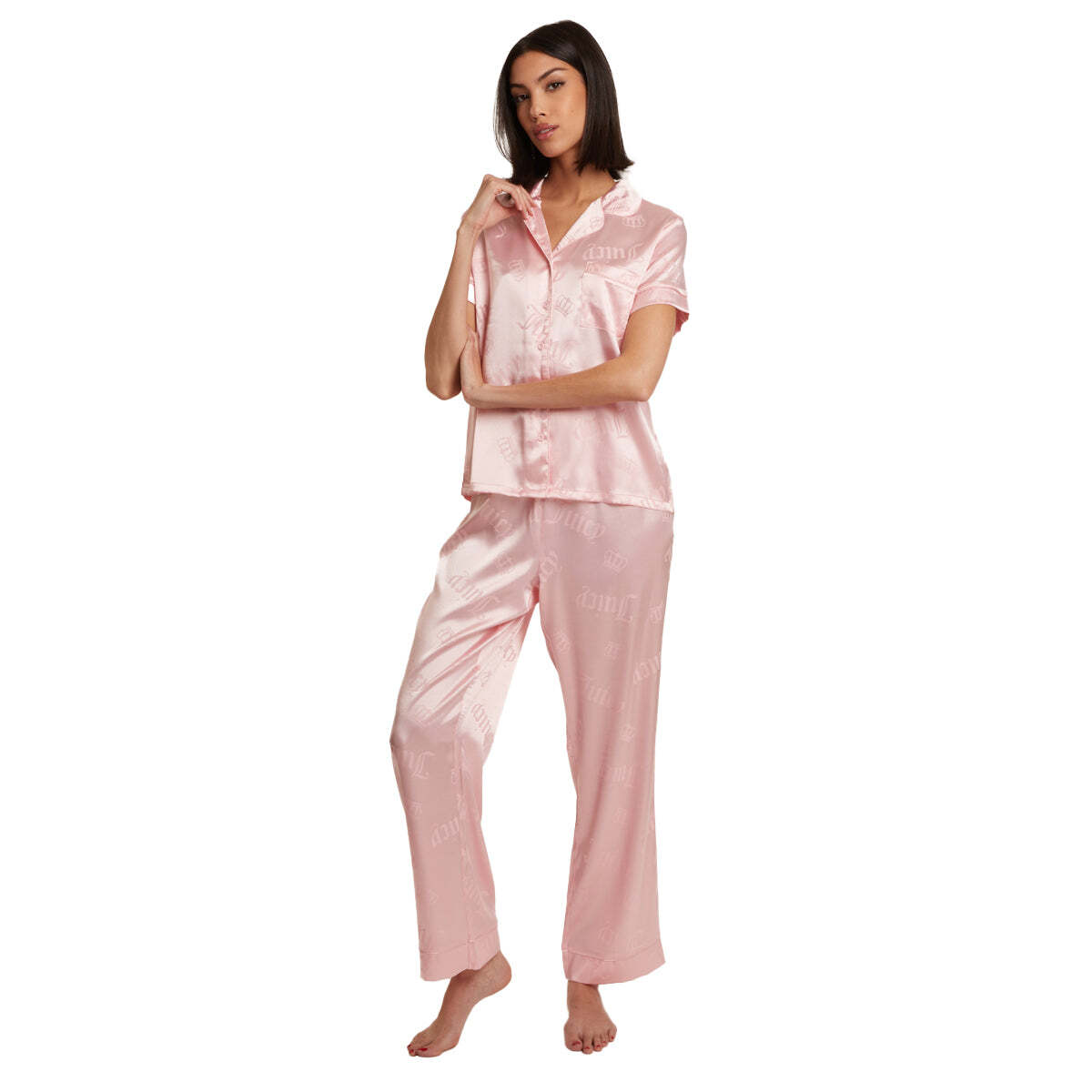 Satin Short Sleeve Notch Collar PJ Set
