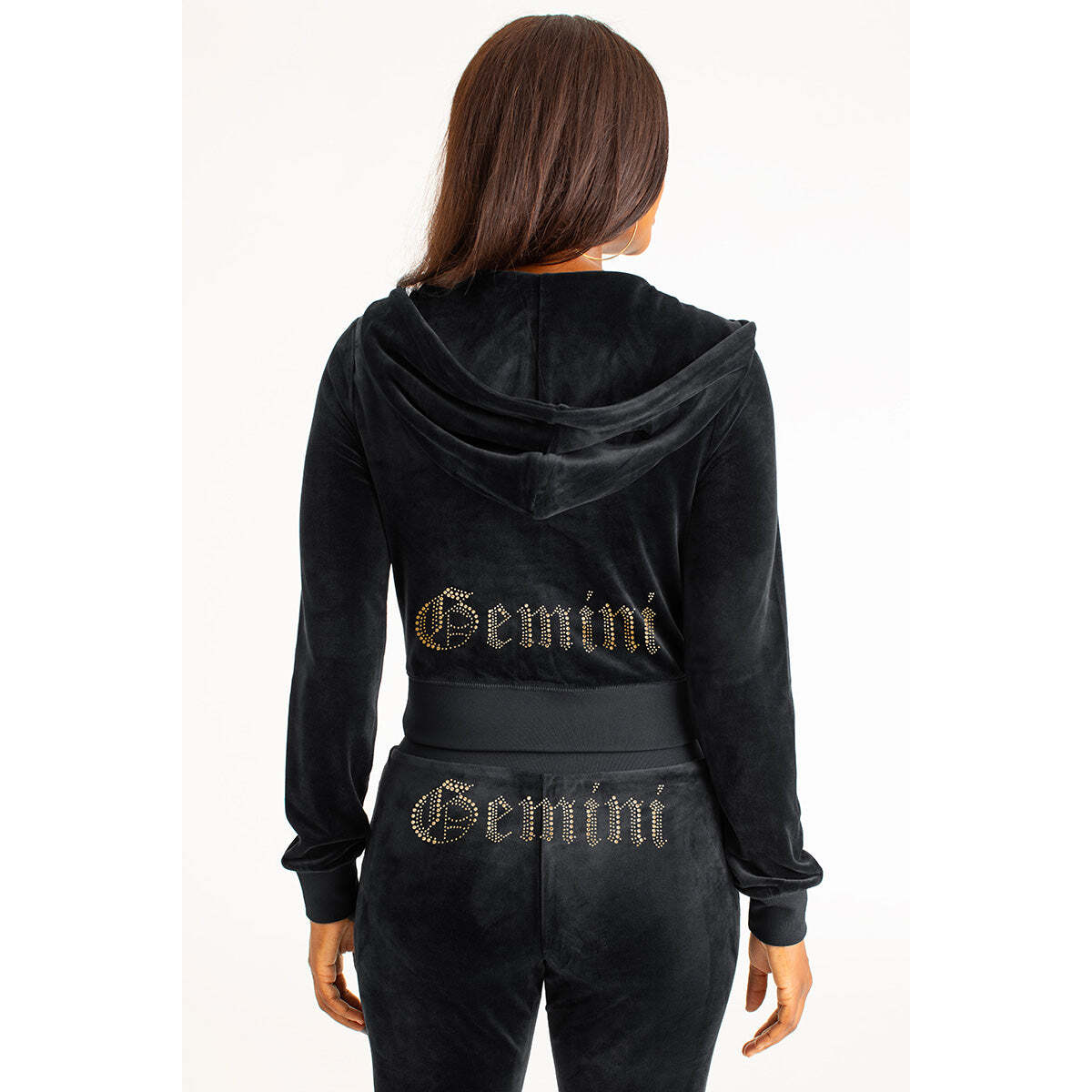 Gemini Customizable Big Bling Velour Hoodie