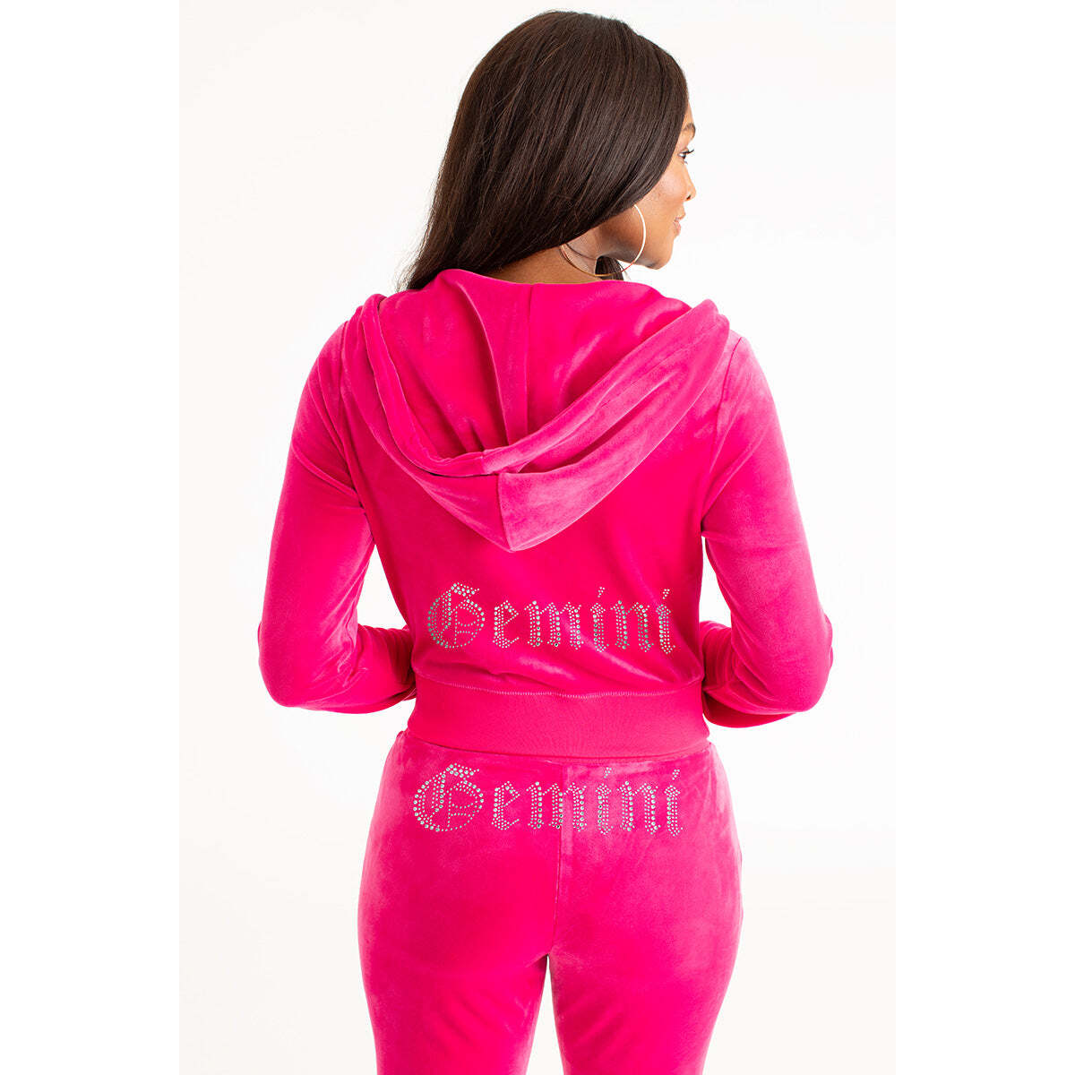 Gemini Customizable Big Bling Velour Hoodie