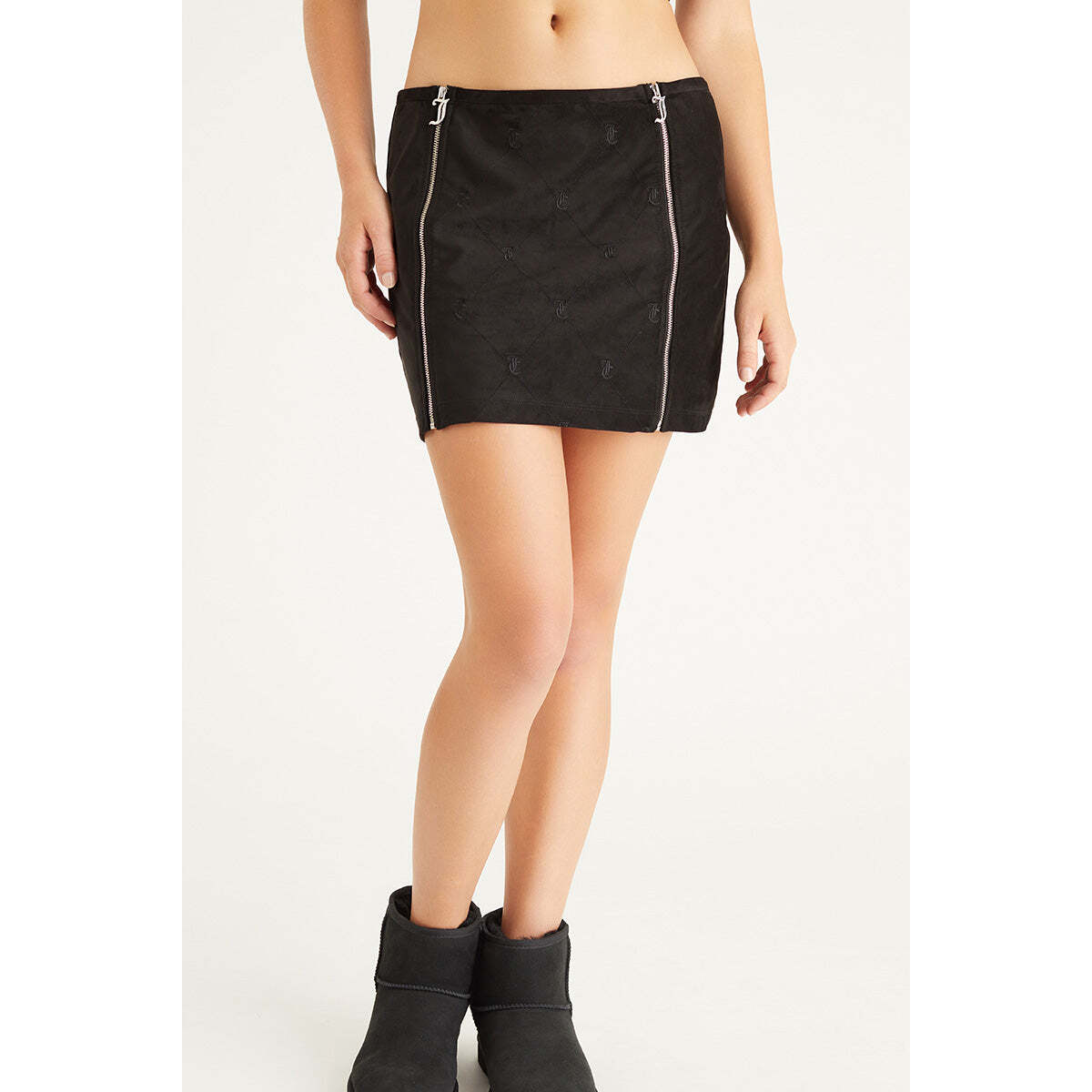 Faux Suede Double Zip Skirt