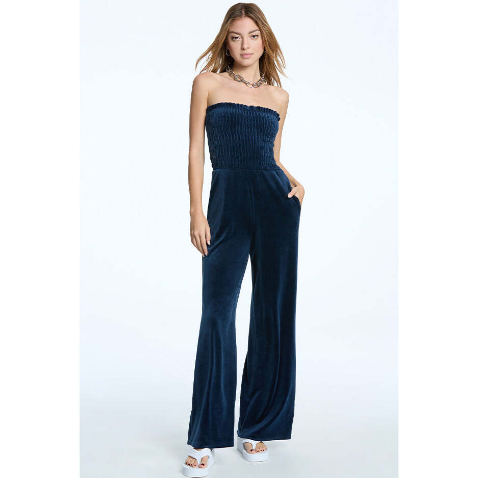 Smocked Velour Jumpsuit
