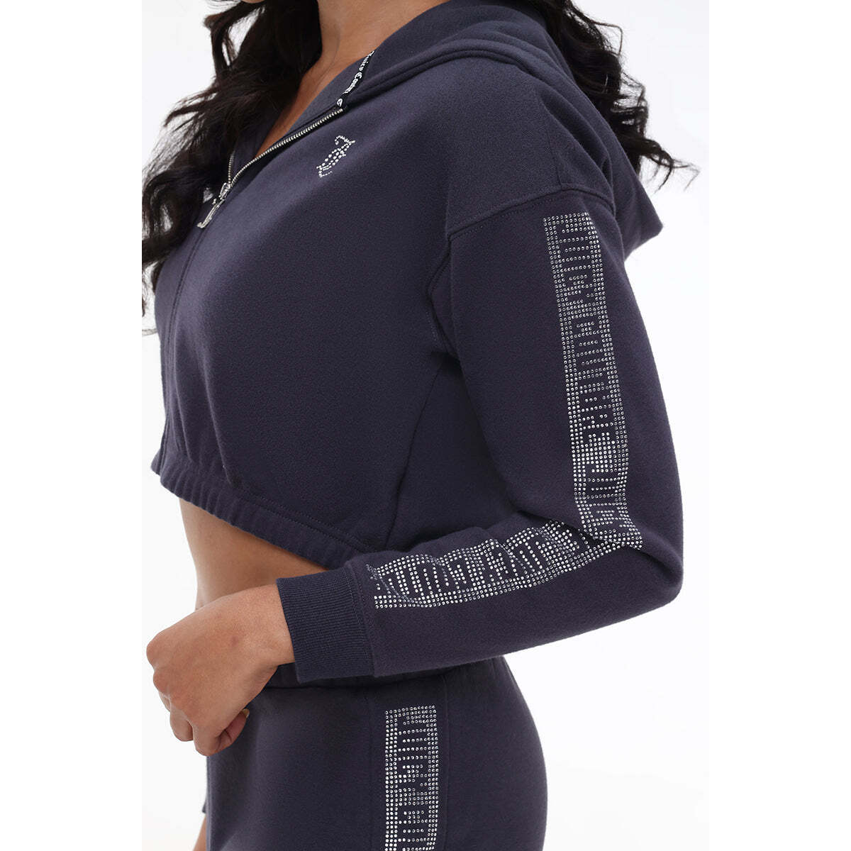 Cropped Fleece Hoodie With Side Bling