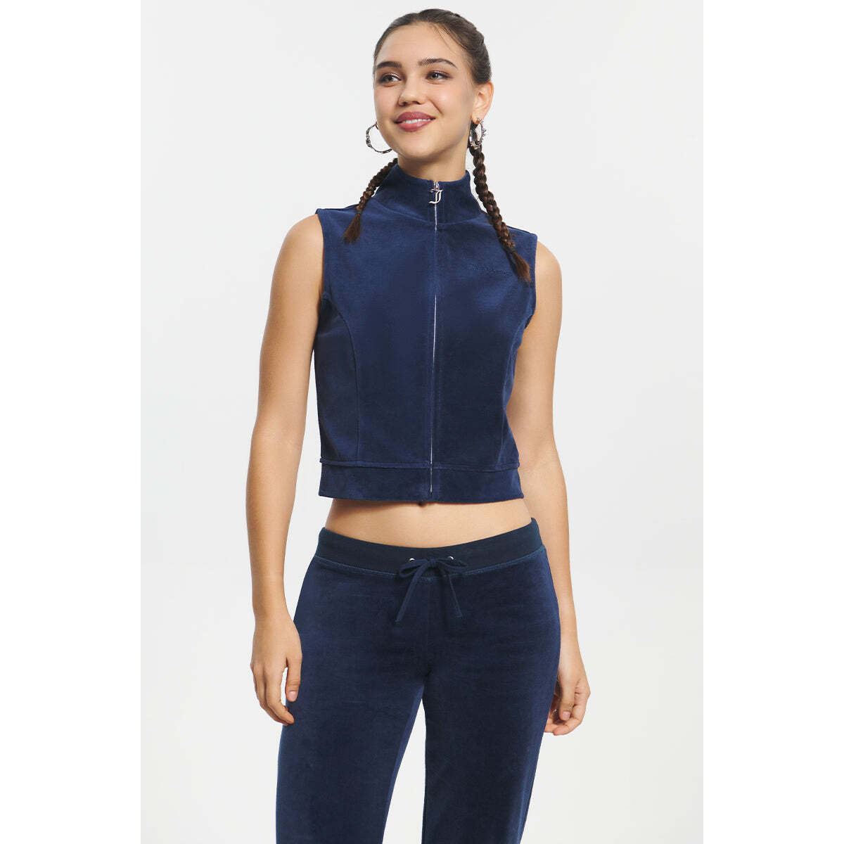 Mockneck Cotton Velour Zip-Up Vest