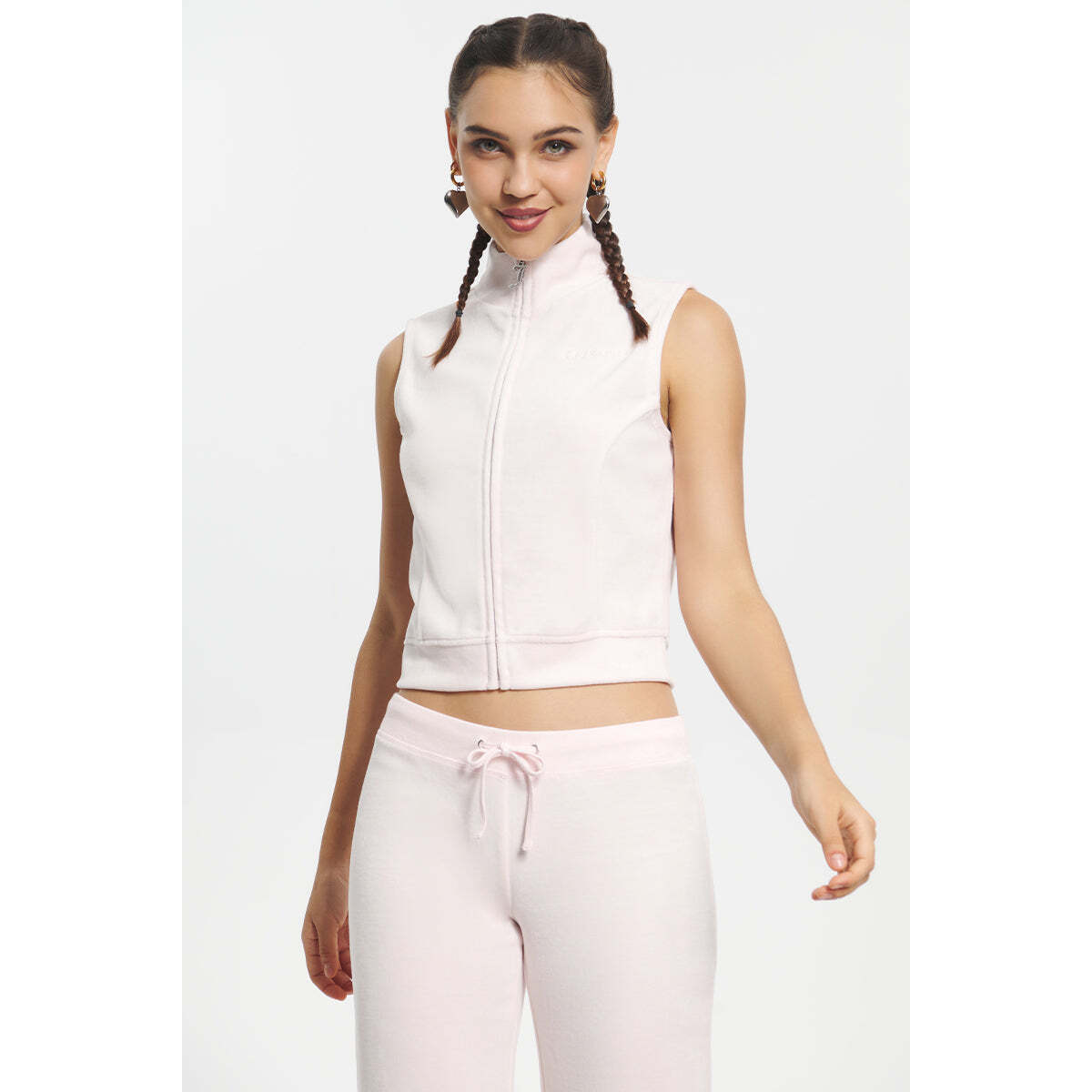 Mockneck Cotton Velour Zip-Up Vest