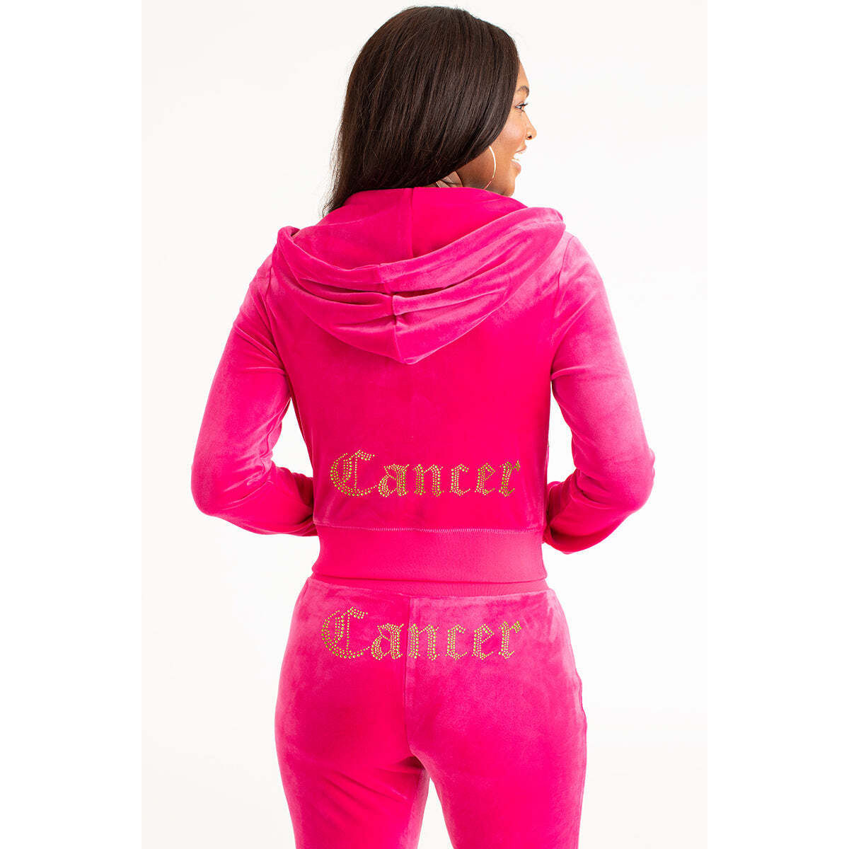 Cancer Customizable Big Bling Velour Hoodie