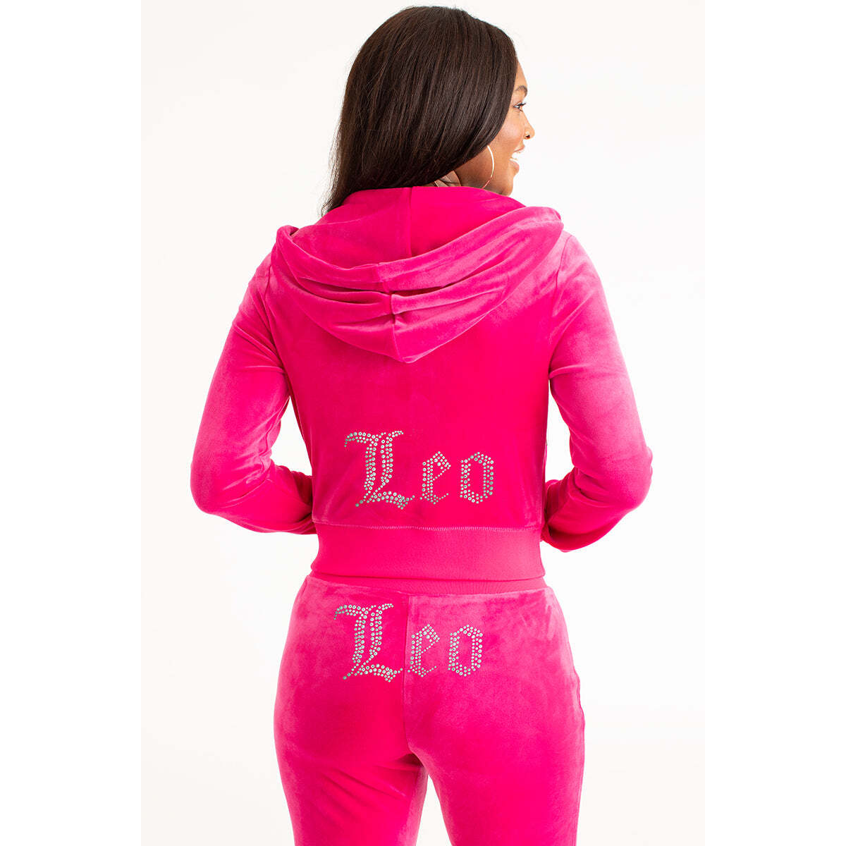 Leo Customizable Big Bling Velour Hoodie
