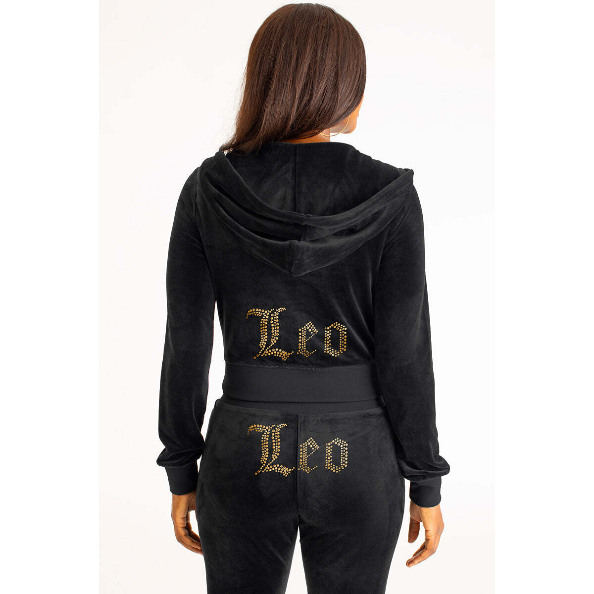 Leo Customizable Big Bling Velour Hoodie