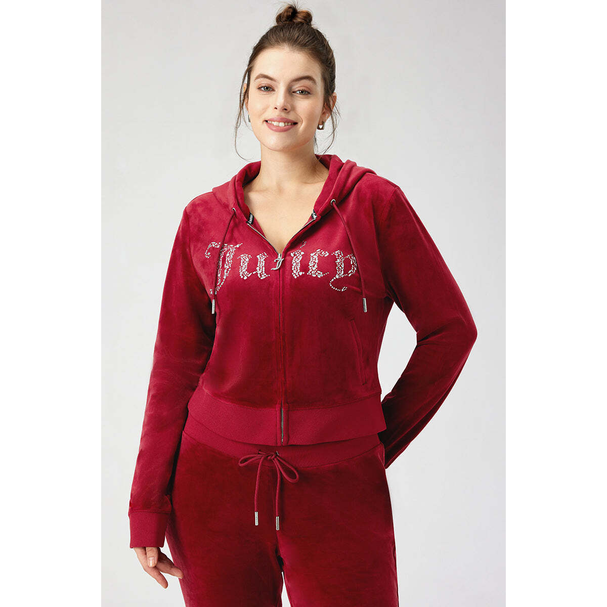 Plus-Size Front Mixed Crystals Velour Hoodie