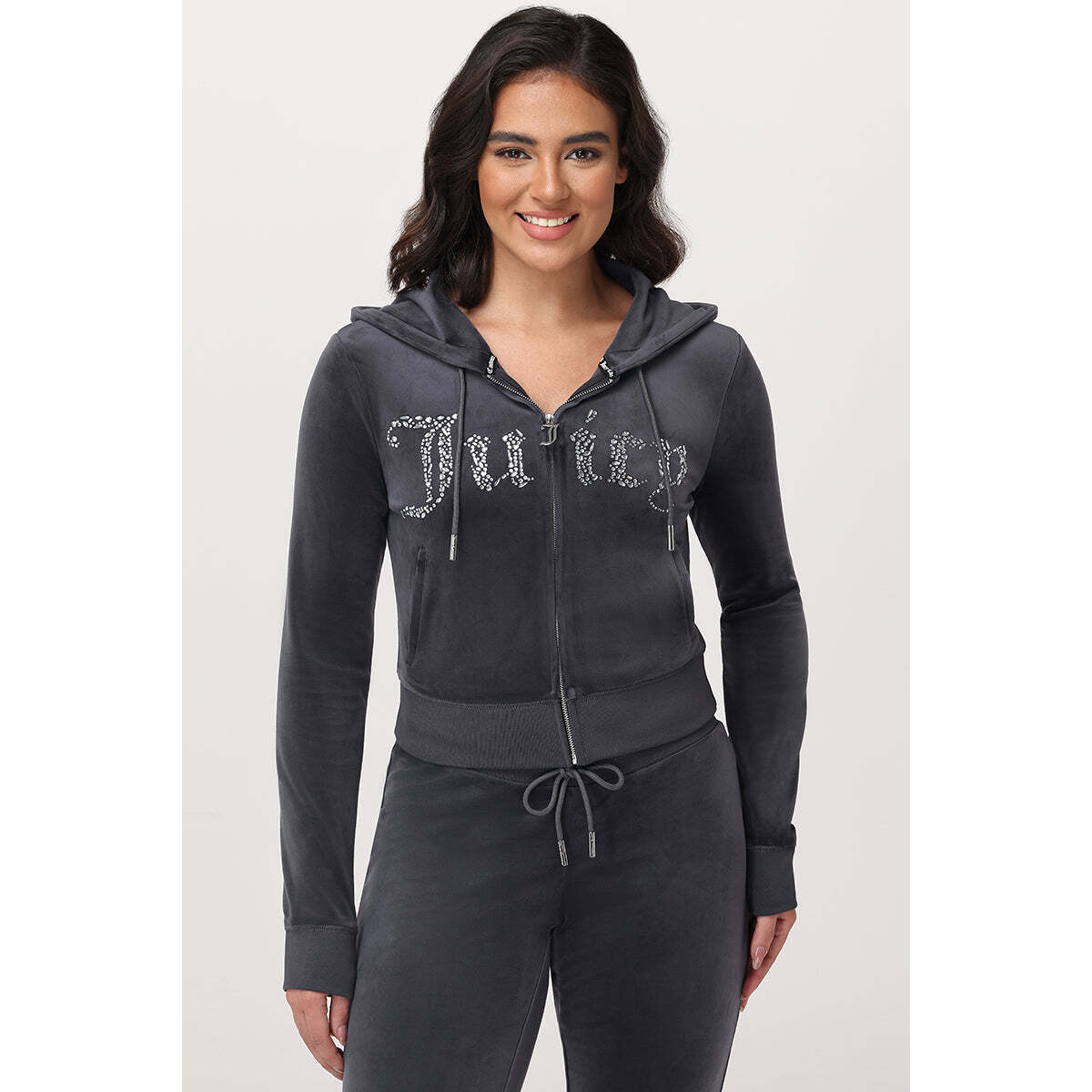 Front Mixed Crystals Velour Hoodie