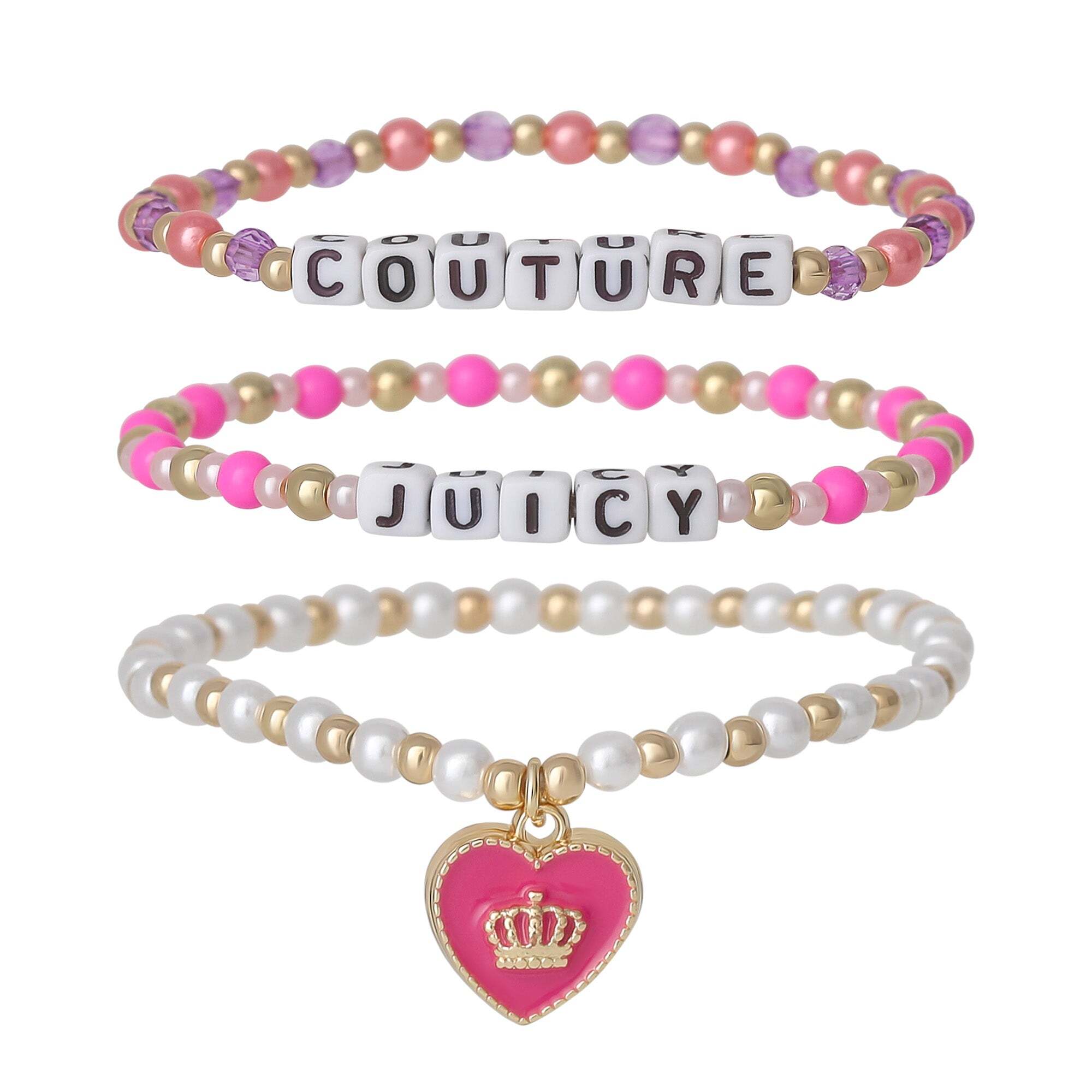 Kids Choose Juicy Heart Charm 3 Piece Beaded Bracelet Set