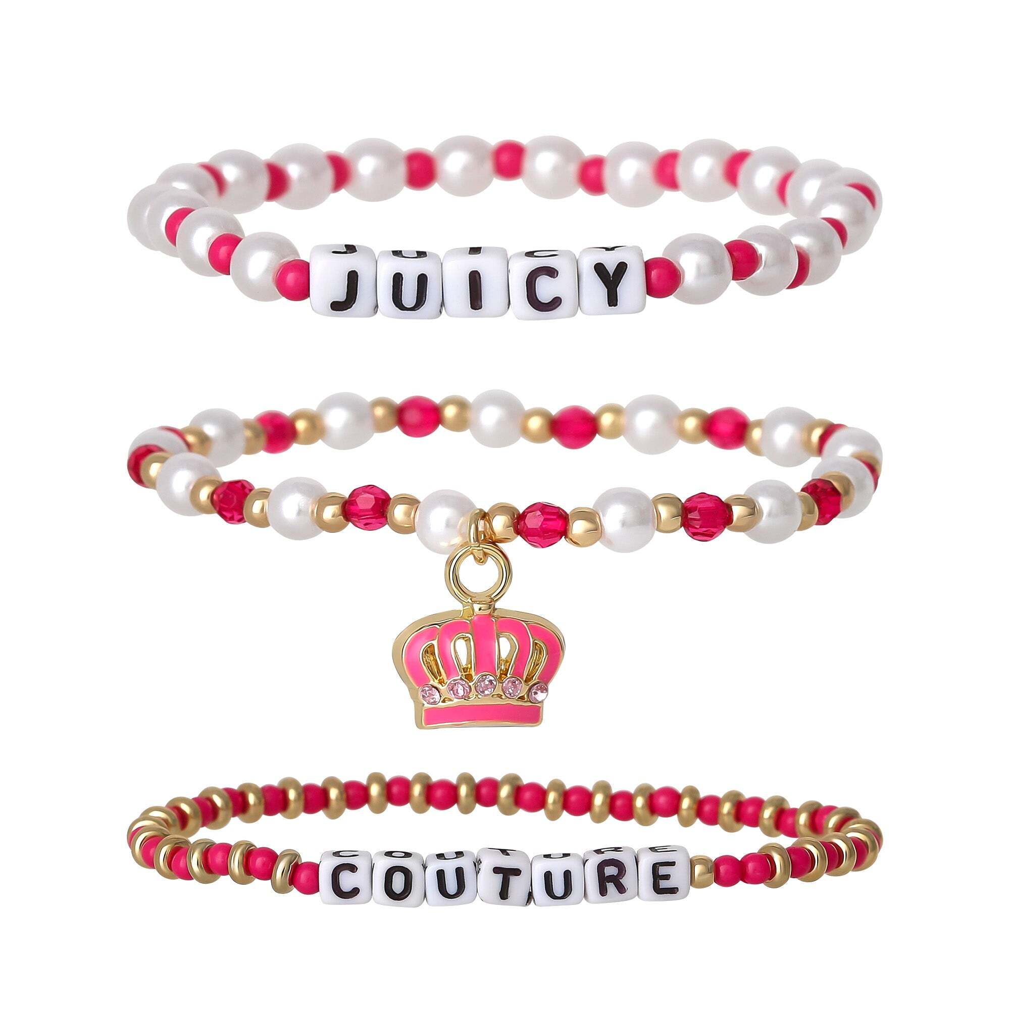 Kids Crown Charm 3 Piece Stretch Beaded Bracelet Set