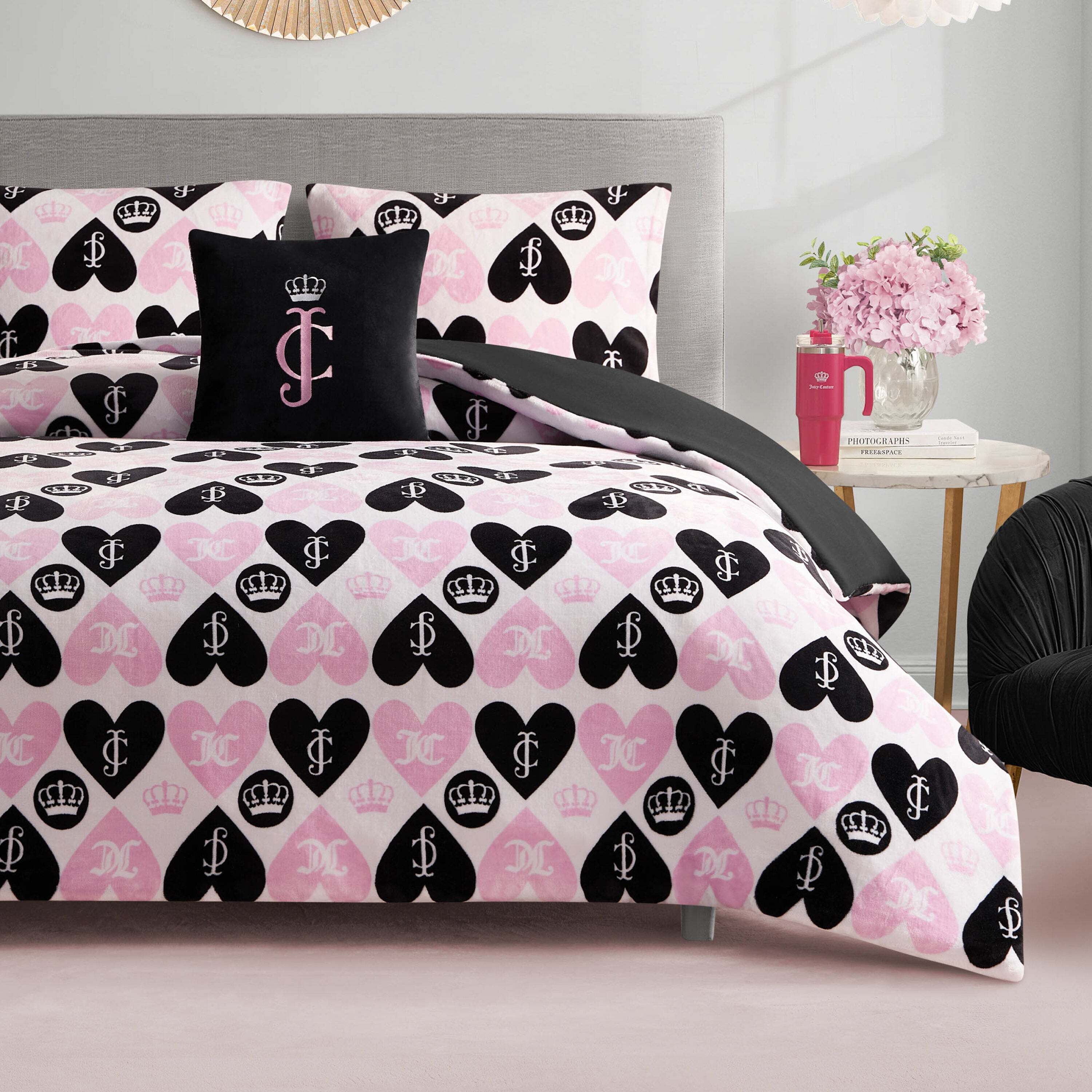 Plush Queen Heart Logo Reversible Comforter Set
