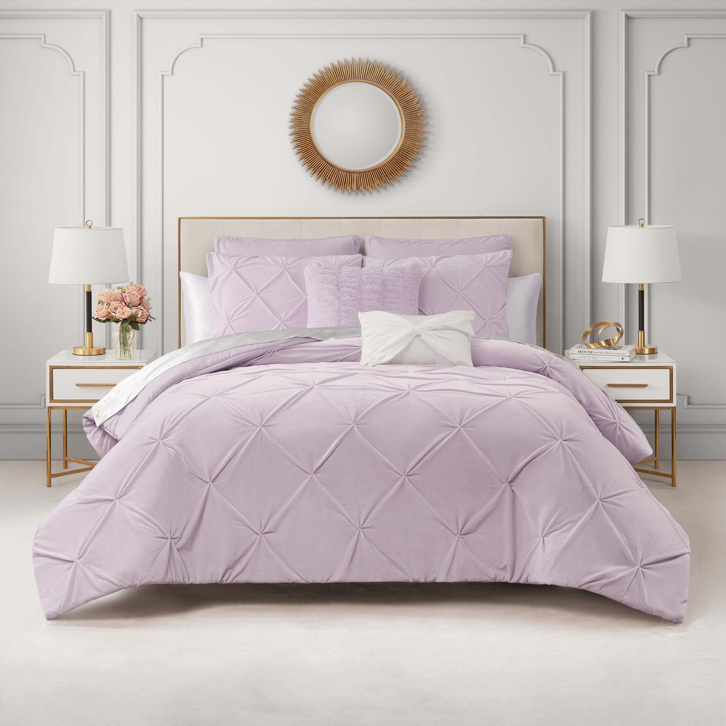 Kiss Pleat Micromink Comforter Set With Decorative Pillows
