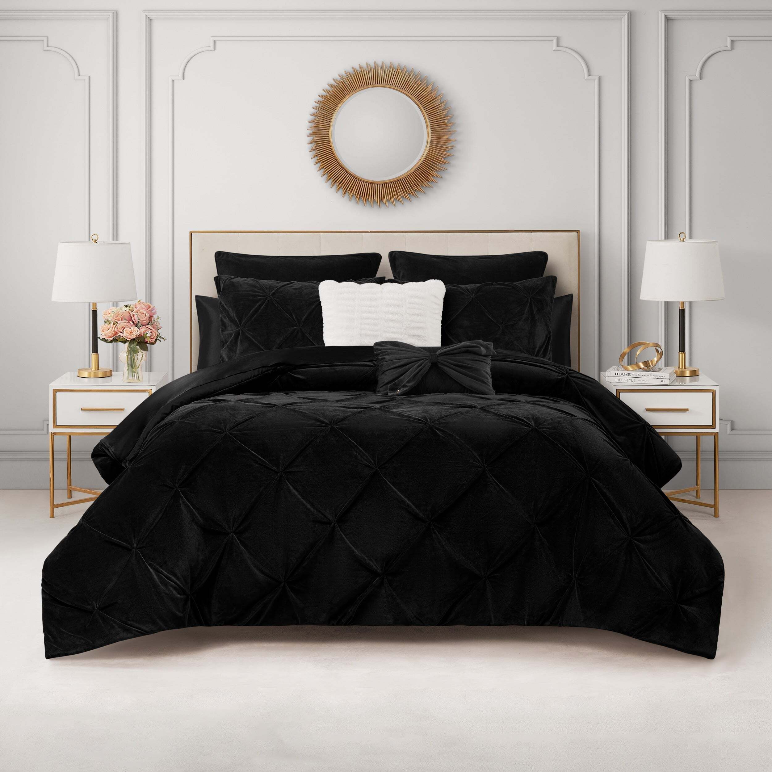 Kiss Pleat Micromink Comforter Set With Decorative Pillows