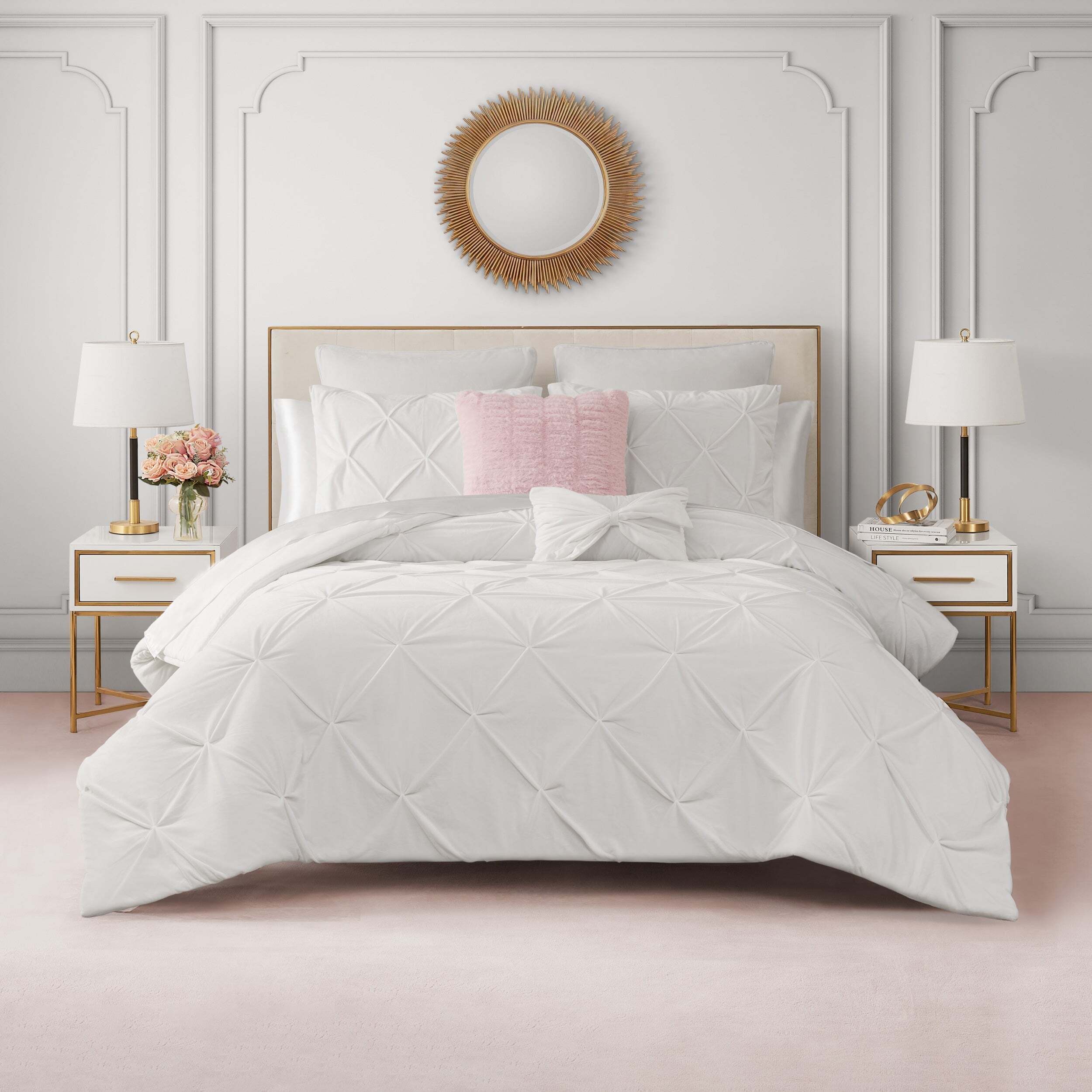 Kiss Pleat Micromink Comforter Set With Decorative Pillows